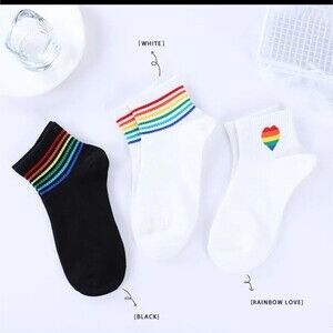 3PAIRS Women's Rainbow Stripe Crew Socks